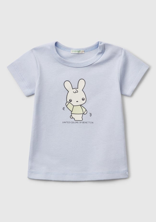  Bebek Toz Mavi Tavşan Baskılı T-Shirt