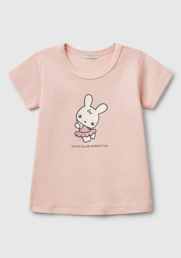  Bebek Toz Pembe Tavşan Baskılı T-Shirt
