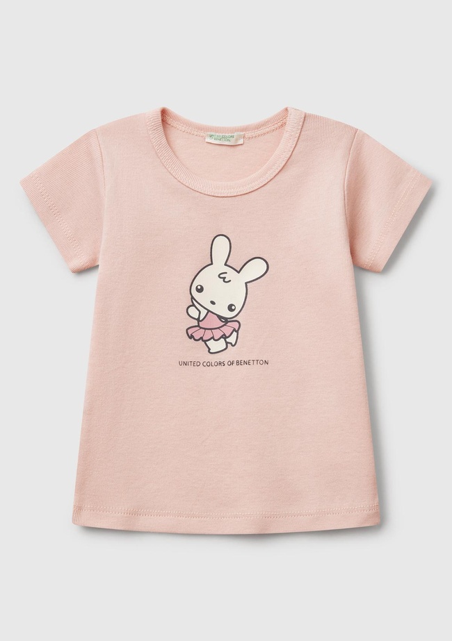  Bebek Toz Pembe Tavşan Baskılı T-Shirt