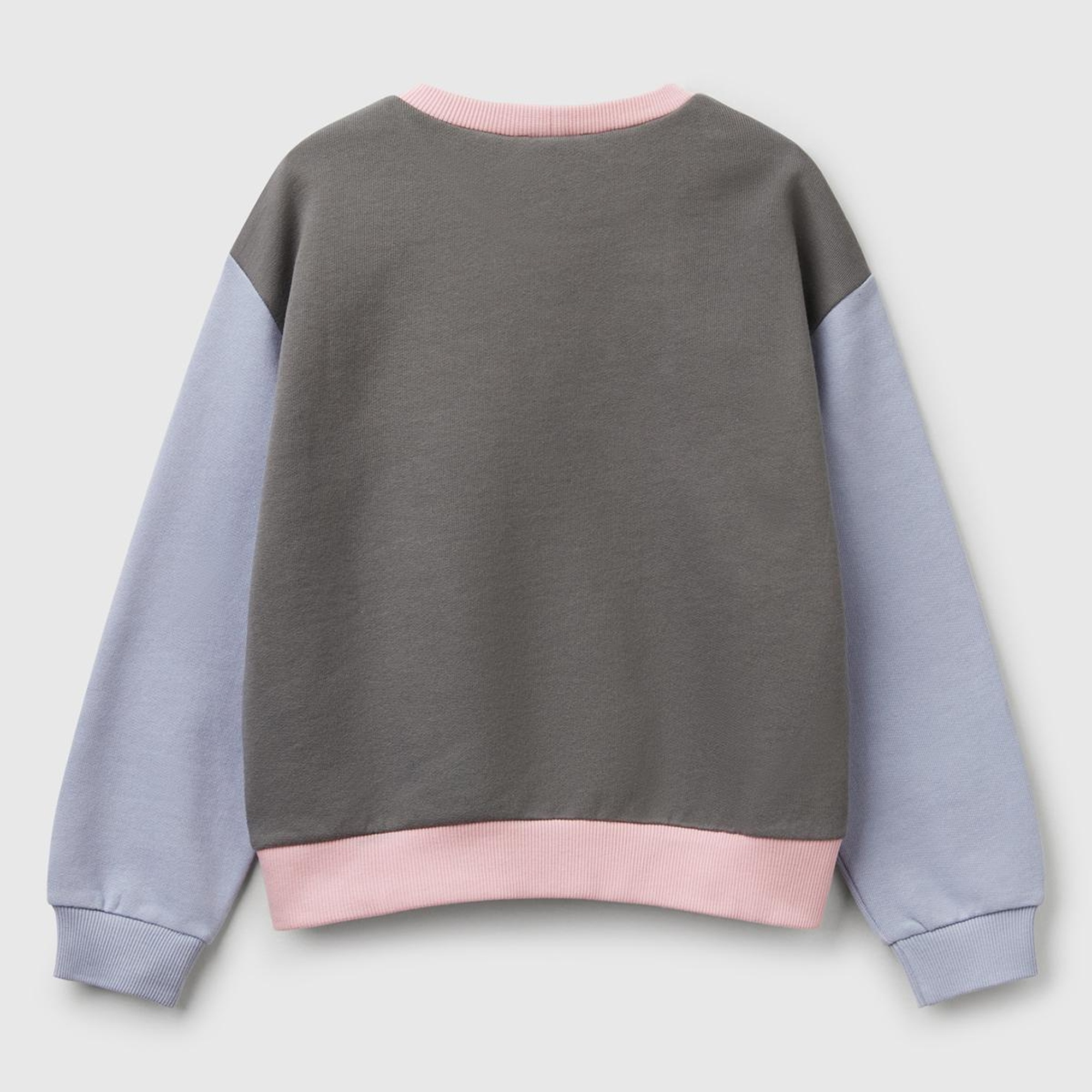 Kız Çocuk Pembe Mix Simli Benetton Logo Baskılı Bisiklet Yaka Sweatshirt