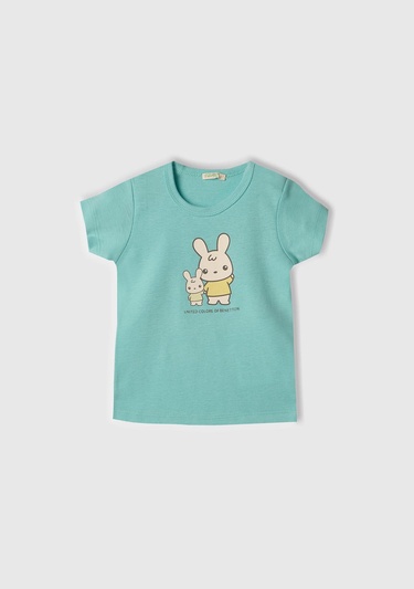  Bebek Turkuaz Tavşan Baskılı T-Shirt