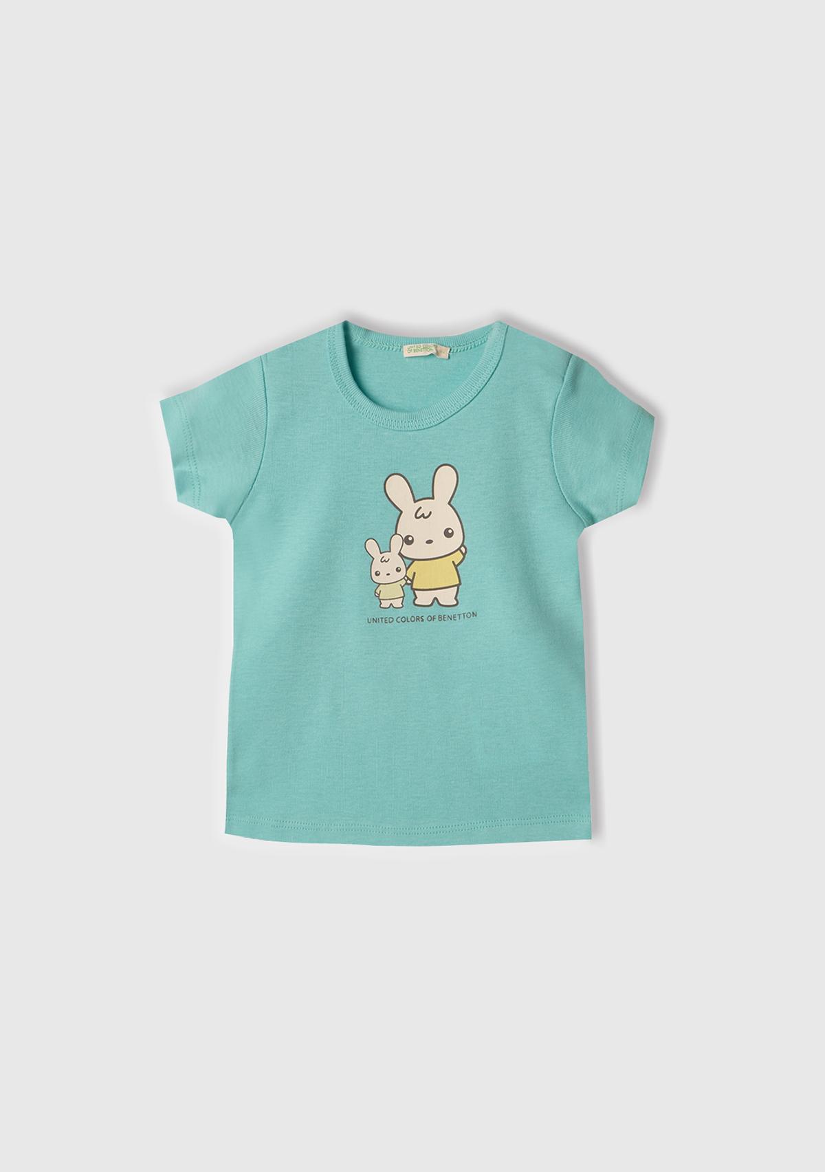  Bebek Turkuaz Tavşan Baskılı T-Shirt