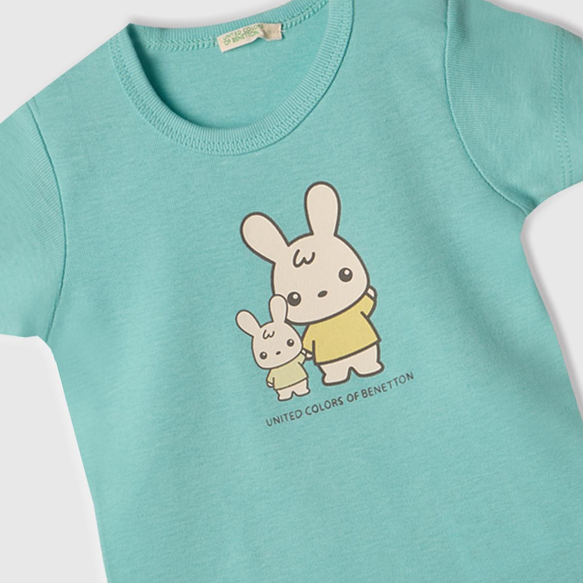 Bebek Turkuaz Tavşan Baskılı T-Shirt