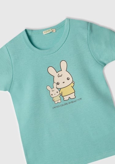  Bebek Turkuaz Tavşan Baskılı T-Shirt