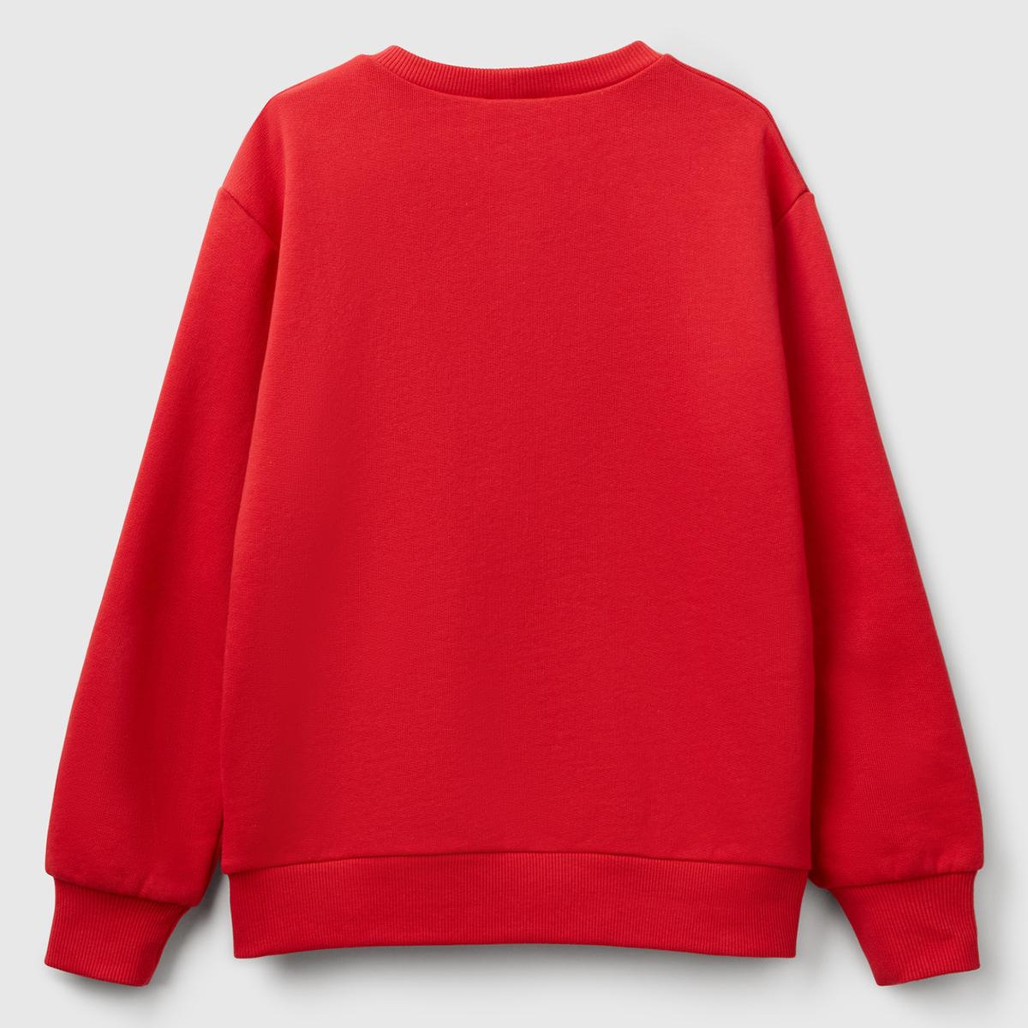 Erkek Çocuk Kırmızı Benetton Logo Baskılı Bisiklet Yaka Sweatshirt