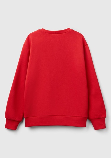  Erkek Çocuk Kırmızı Benetton Logo Baskılı Bisiklet Yaka Sweatshirt