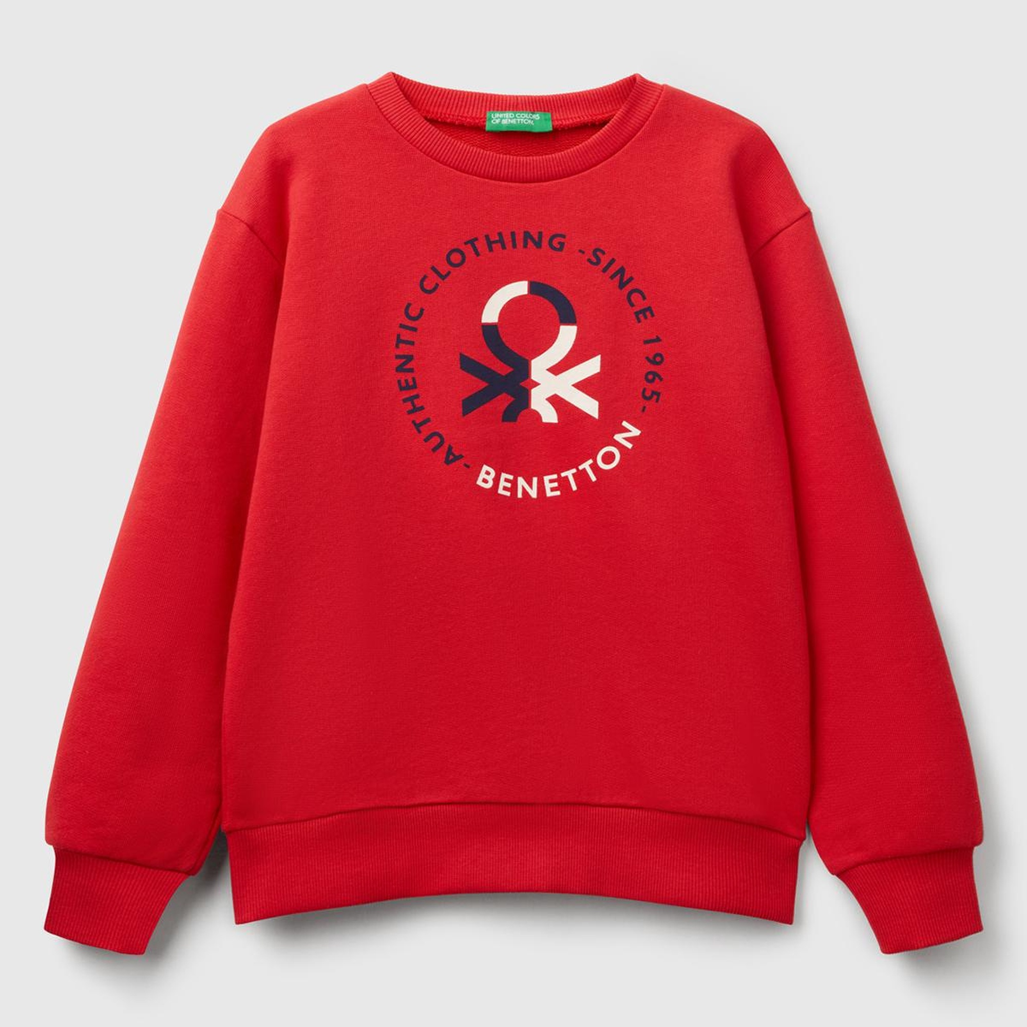 Erkek Çocuk Kırmızı Benetton Logo Baskılı Bisiklet Yaka Sweatshirt