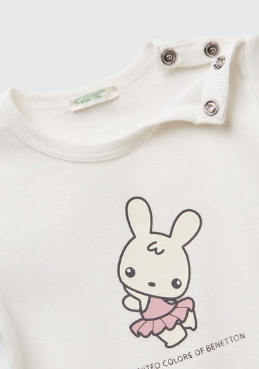  Bebek Ekru Tavşan Baskılı T-Shirt