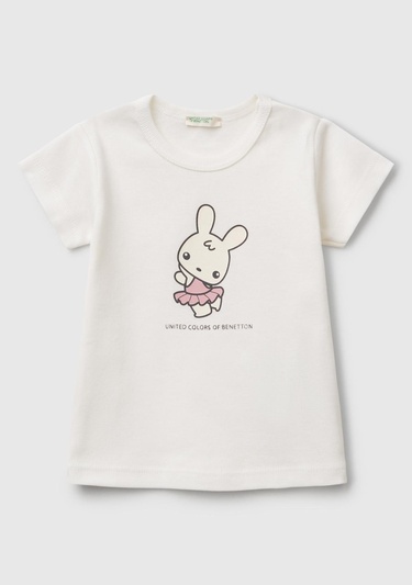  Bebek Ekru Tavşan Baskılı T-Shirt
