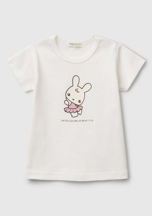  Bebek Ekru Tavşan Baskılı T-Shirt