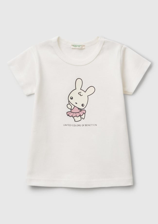  Bebek Ekru Tavşan Baskılı T-Shirt