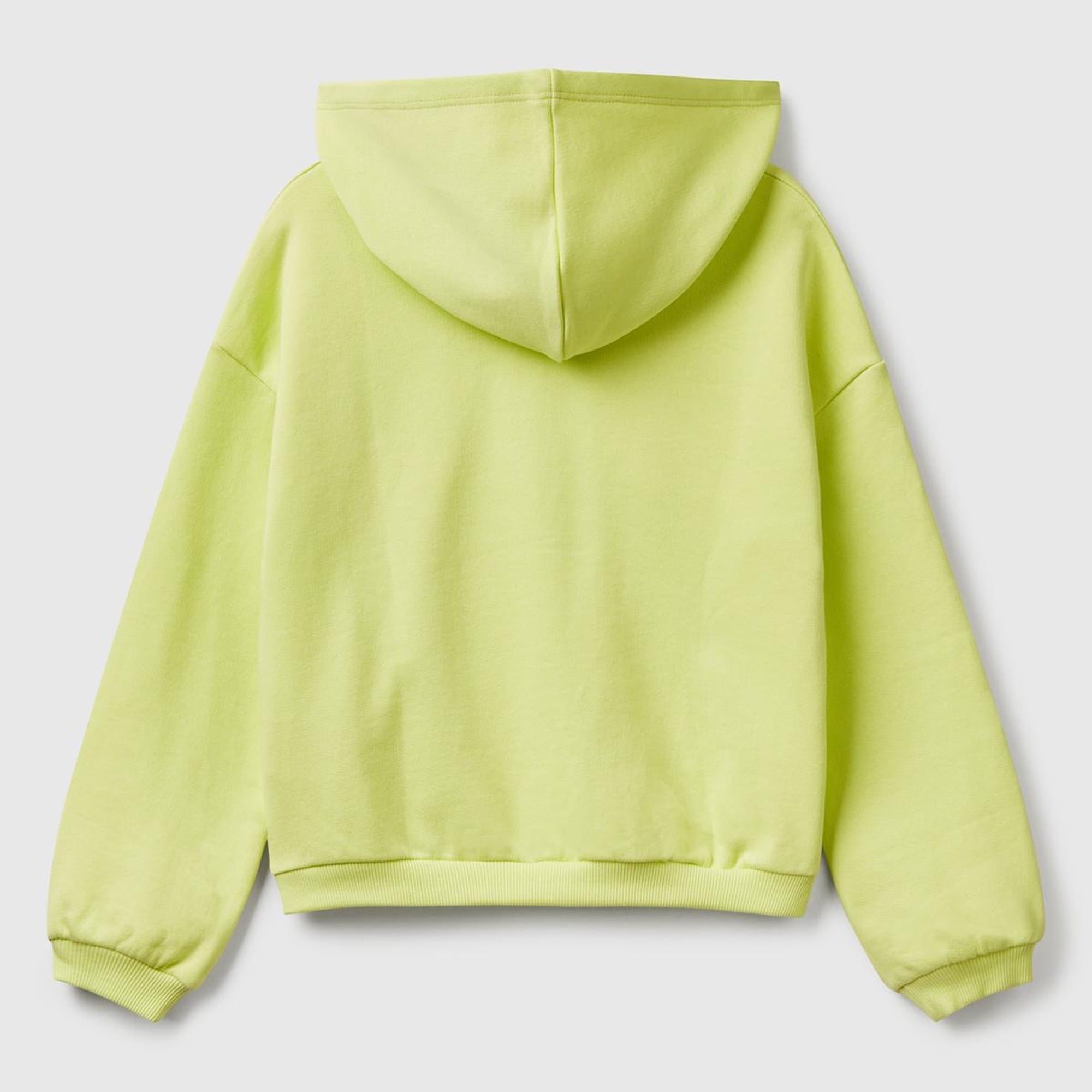 Kız Çocuk Sarı Benetton Logo Baskılı Kapüşonlu Sweatshirt