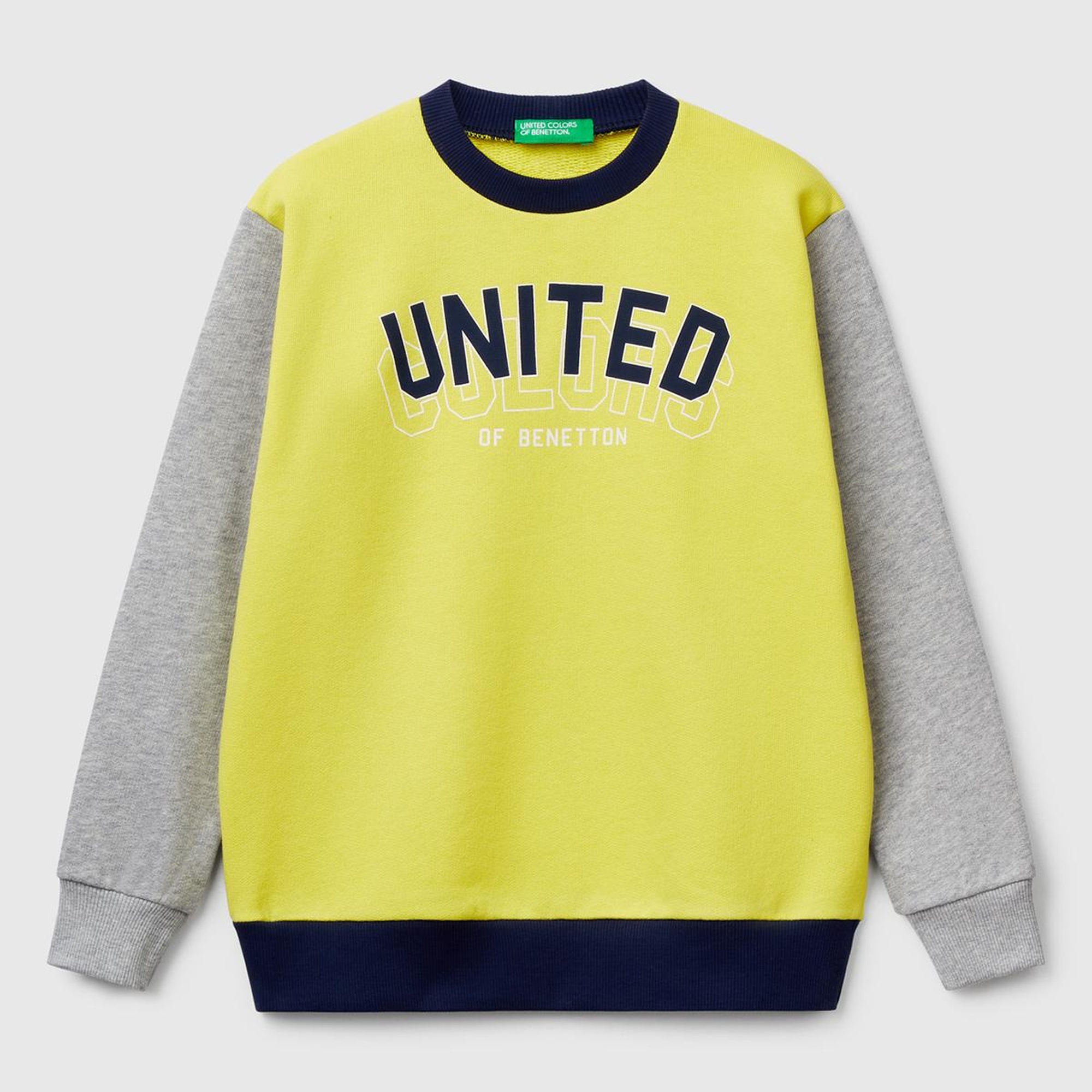 Erkek Çocuk Sarı Mix Benetton Logo Baskılı Bisiklet Yaka Sweatshirt