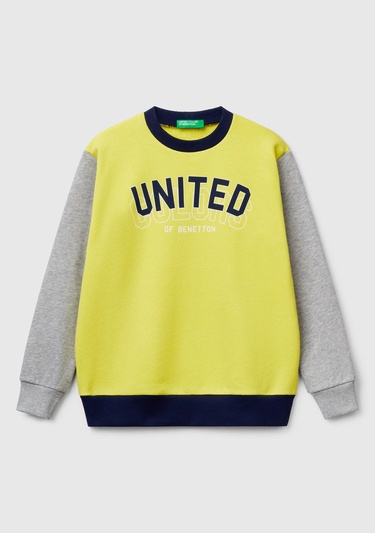  Erkek Çocuk Sarı Mix Benetton Logo Baskılı Bisiklet Yaka Sweatshirt