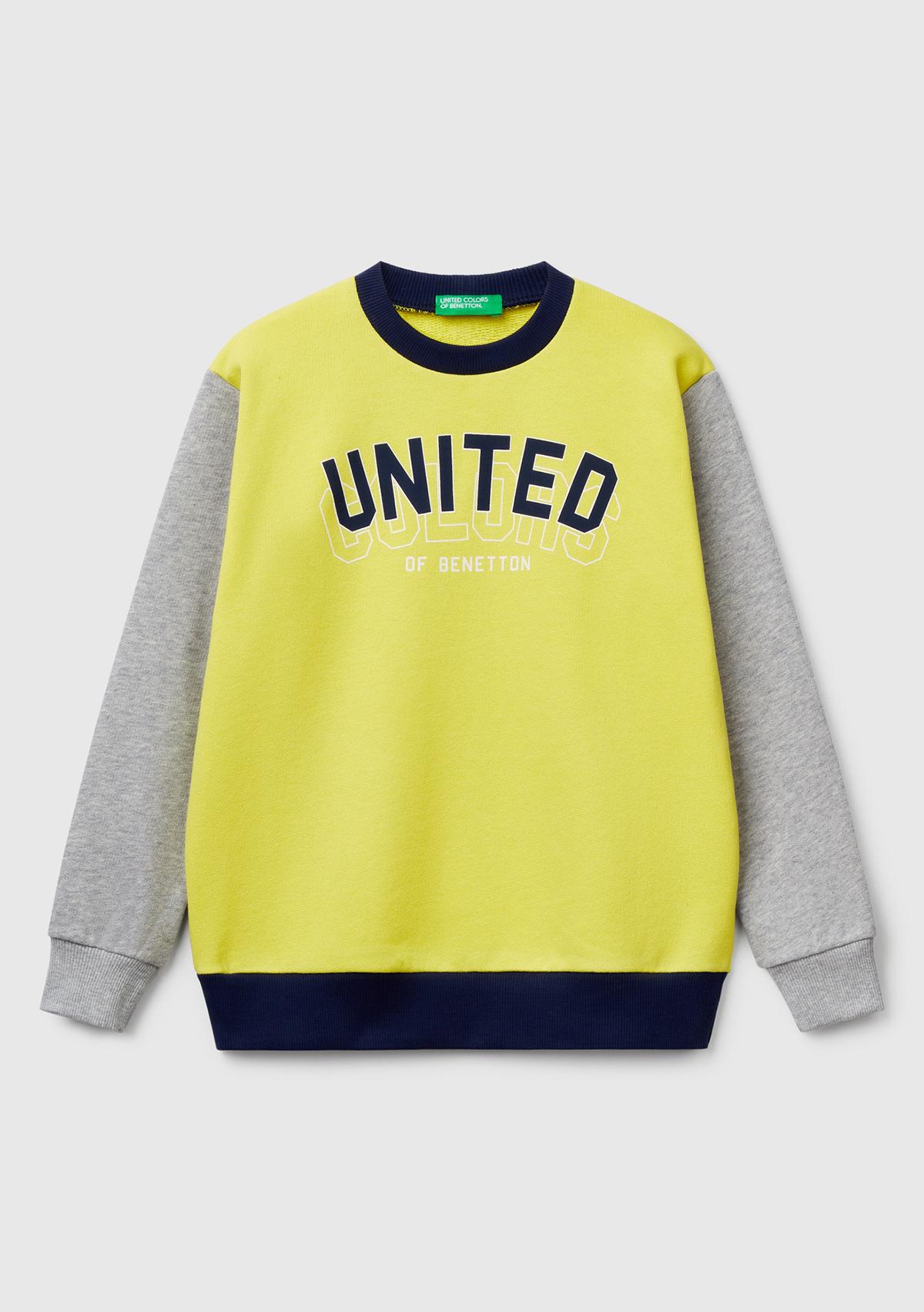  Erkek Çocuk Sarı Mix Benetton Logo Baskılı Bisiklet Yaka Sweatshirt
