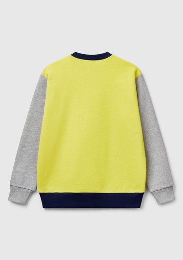  Erkek Çocuk Sarı Mix Benetton Logo Baskılı Bisiklet Yaka Sweatshirt