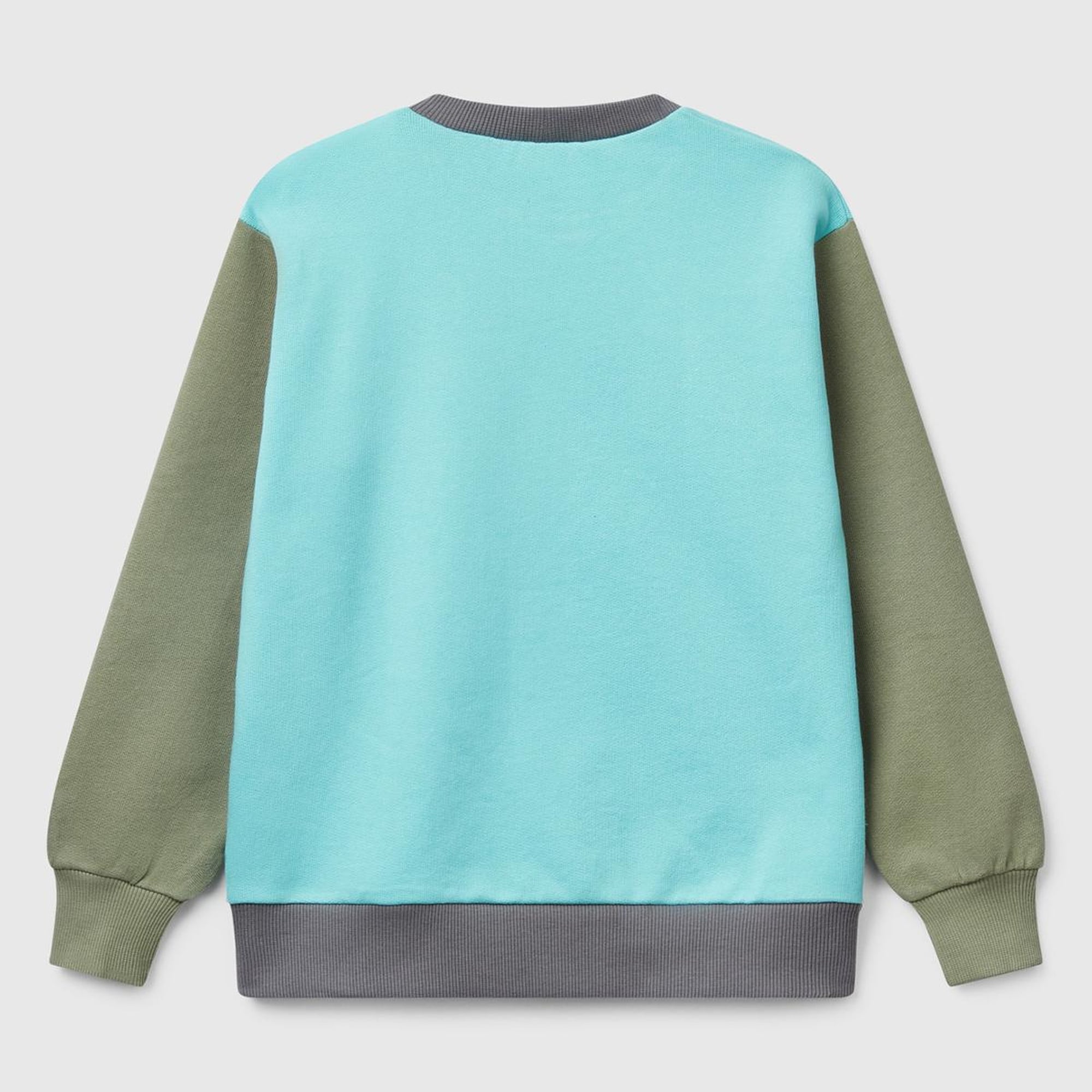 Erkek Çocuk Turkuaz Mix Benetton Logo Baskılı Bisiklet Yaka Sweatshirt