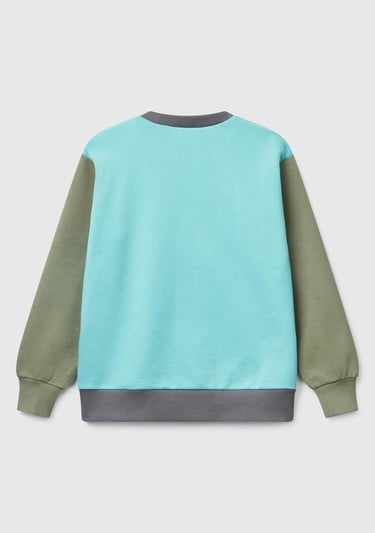  Erkek Çocuk Turkuaz Mix Benetton Logo Baskılı Bisiklet Yaka Sweatshirt