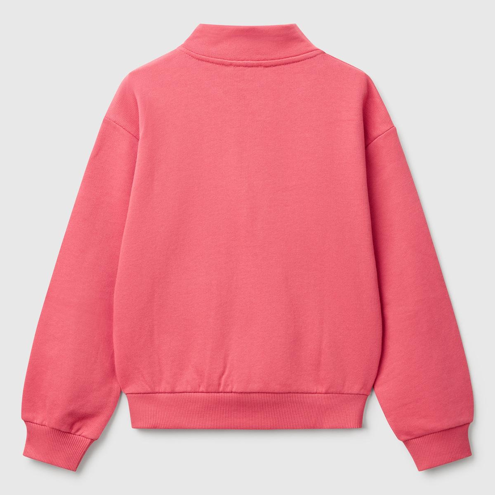 Kız Çocuk Fuşya Simli Benetton Logo İşlemeli Fermuarlı Sweatshirt