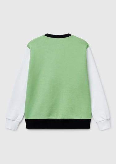  Erkek Çocuk Fıstık Yeşili Mix Benetton Logo Baskılı Bisiklet Yaka Sweatshirt