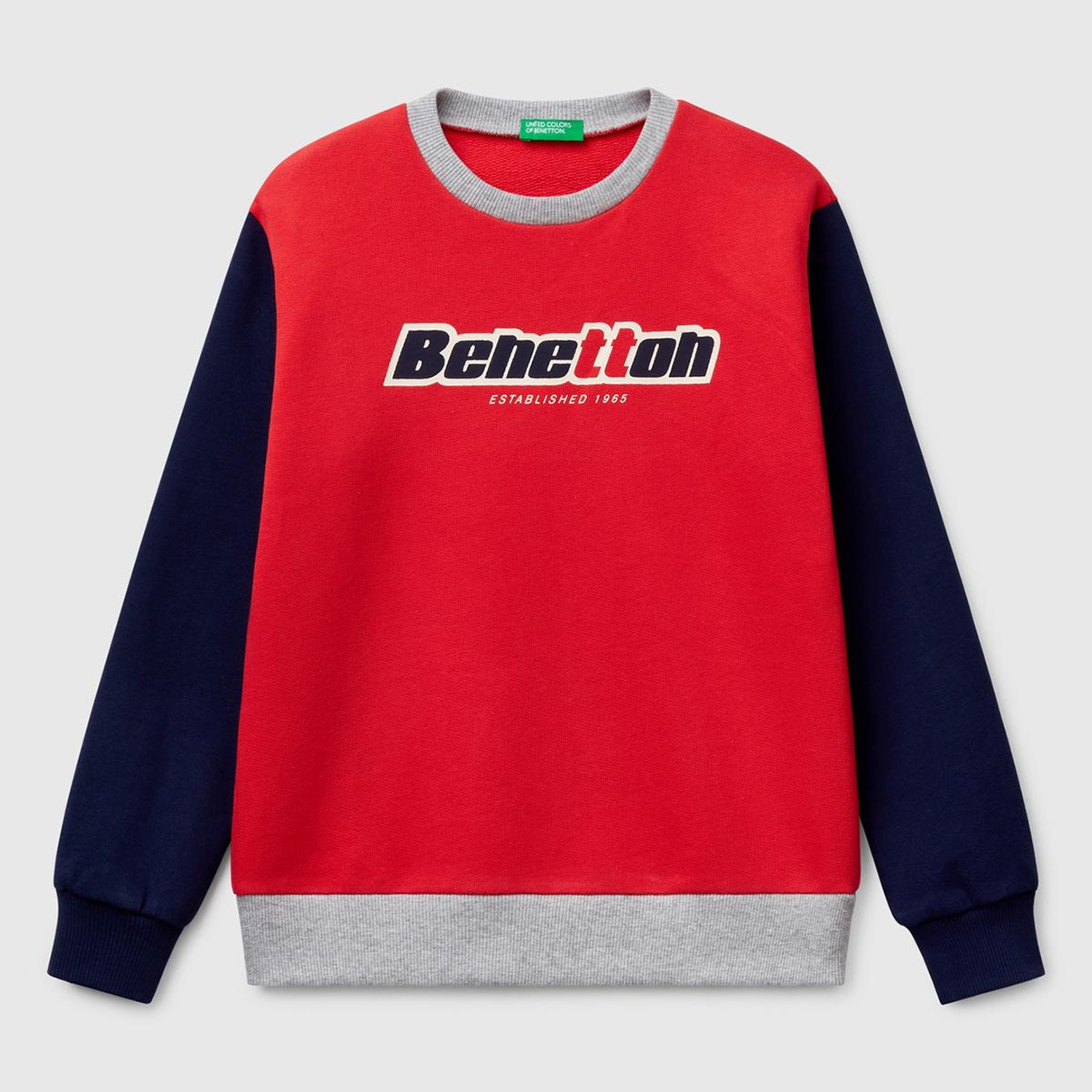 Erkek Çocuk Kırmızı Mix Benetton Logo Baskılı Bisiklet Yaka Sweatshirt