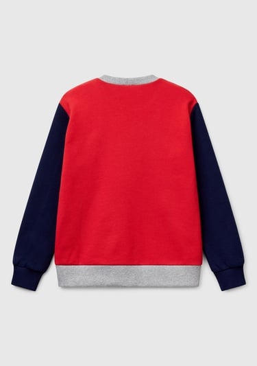  Erkek Çocuk Kırmızı Mix Benetton Logo Baskılı Bisiklet Yaka Sweatshirt