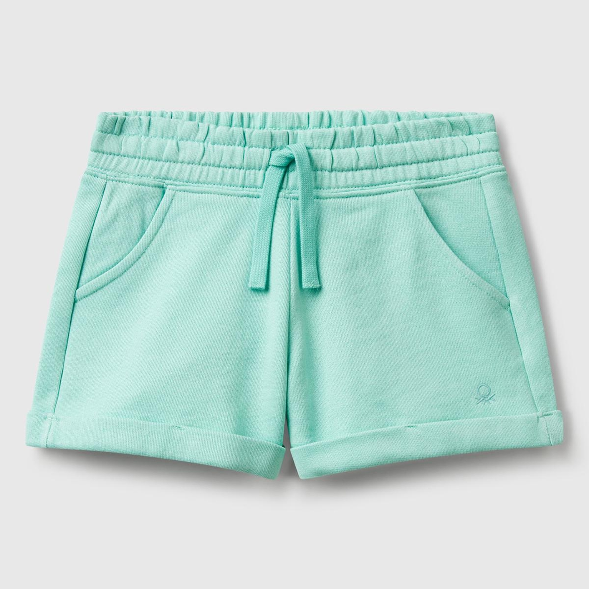 Kız Çocuk Su Yeşili Logolu Sweat Şort