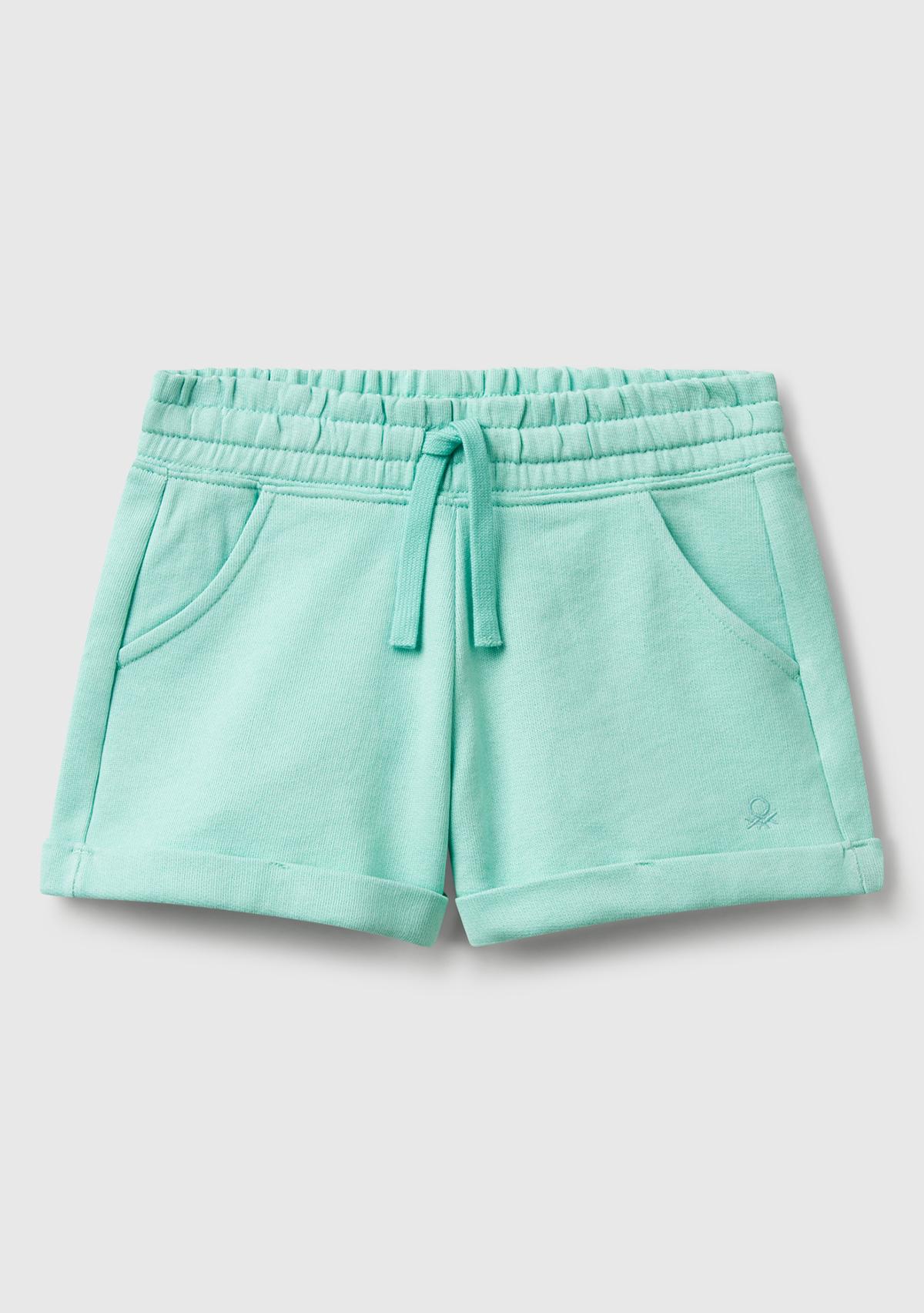  Kız Çocuk Su Yeşili Logolu Sweat Şort