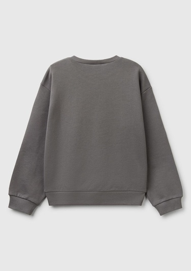  Kız Çocuk Antrasit Simli Benetton Logo Baskılı Bisiklet Yaka Sweatshirt