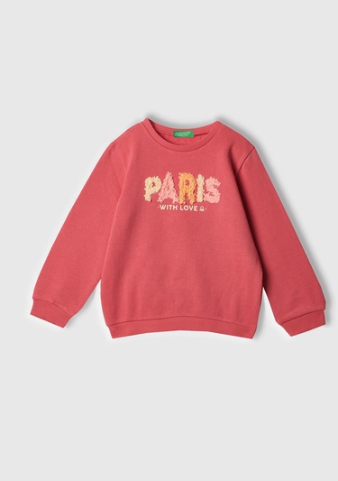  Kız Çocuk Fuşya Grafik Baskılı Ribanalı Bisiklet Yaka Sweatshirt