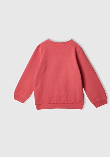  Kız Çocuk Fuşya Grafik Baskılı Ribanalı Bisiklet Yaka Sweatshirt