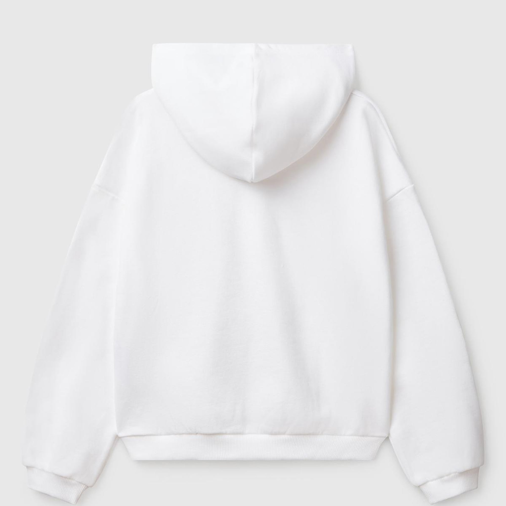 Kız Çocuk Beyaz Benetton Logo Baskılı Kapüşonlu Sweatshirt