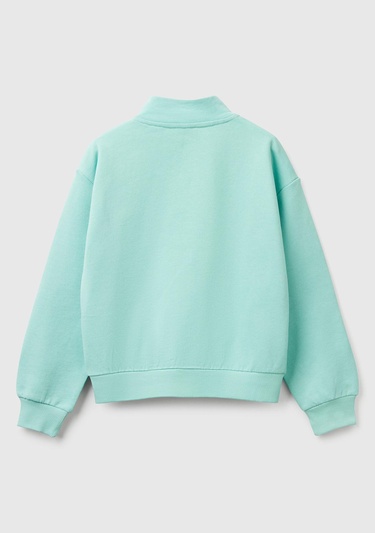  Kız Çocuk Su Yeşili Simli Benetton Logo İşlemeli Fermuarlı Sweatshirt