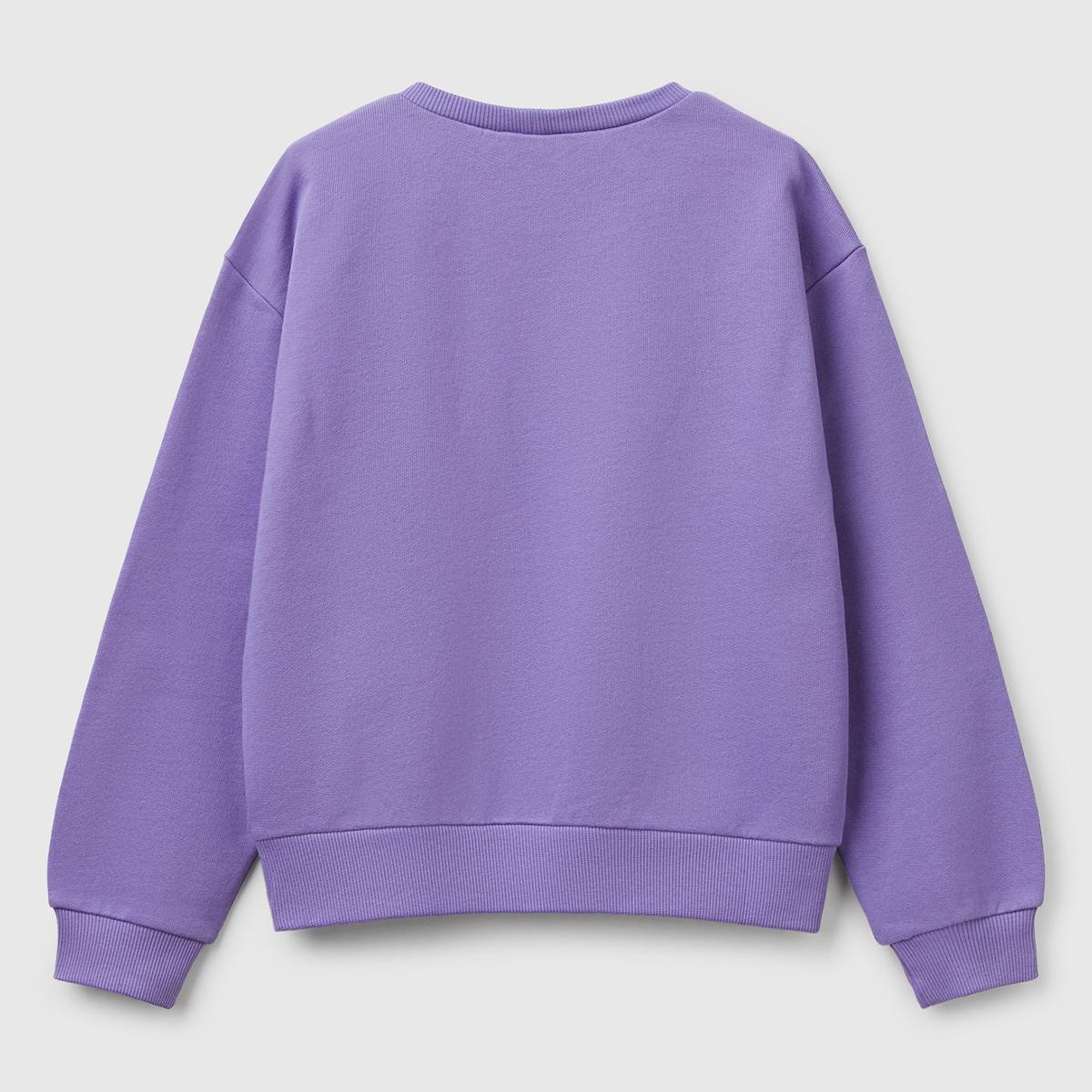 Kız Çocuk Mor Simli Benetton Logo Baskılı Bisiklet Yaka Sweatshirt