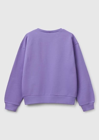  Kız Çocuk Mor Simli Benetton Logo Baskılı Bisiklet Yaka Sweatshirt