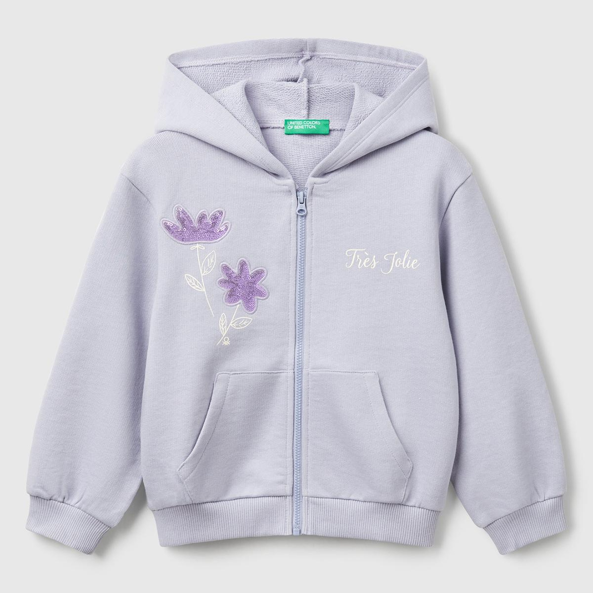 Kız Çocuk Lila Payetli Nakışlı Fermuarlı Kapüşonlu Sweatshirt