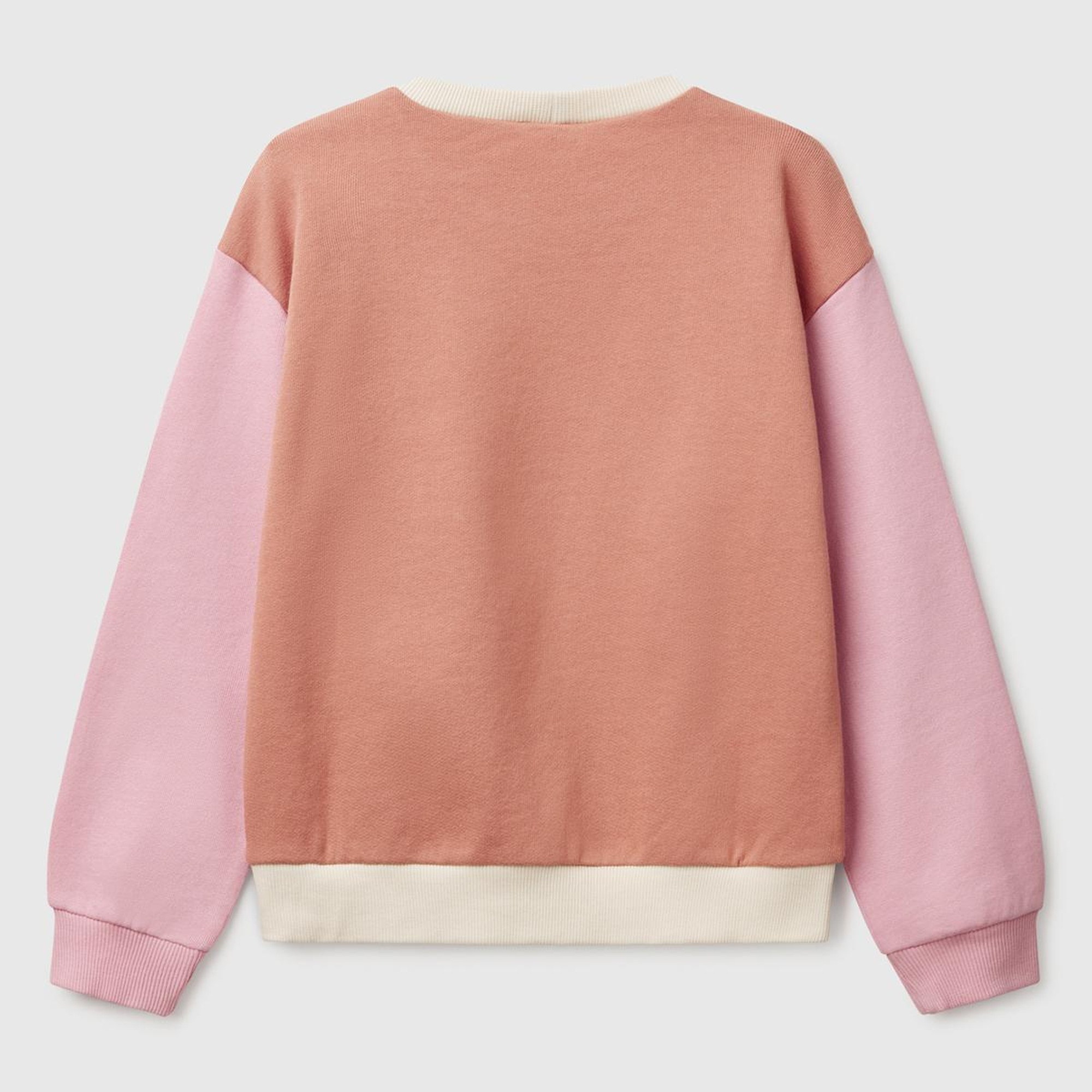 Kız Çocuk Bej Mix Simli Benetton Logo Baskılı Bisiklet Yaka Sweatshirt