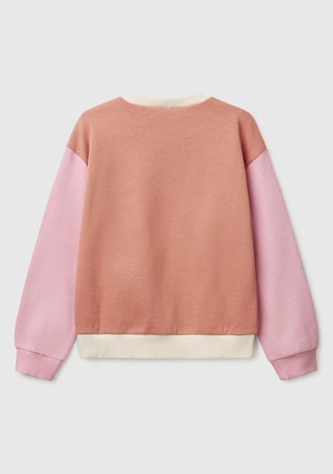  Kız Çocuk Bej Mix Simli Benetton Logo Baskılı Bisiklet Yaka Sweatshirt