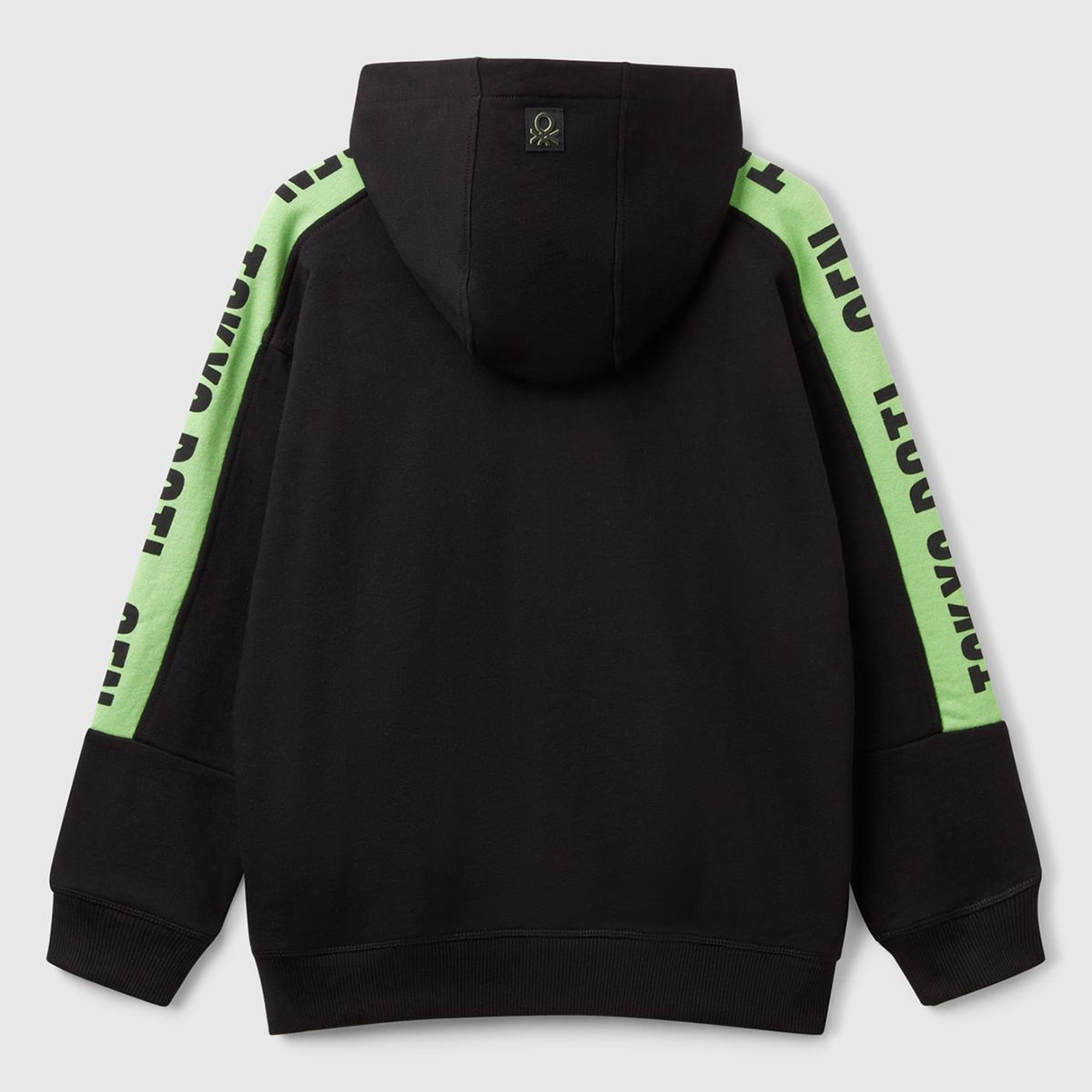 Erkek Çocuk Siyah Kolları Baskı Şerit Detaylı Fermuarlı Kapüşonlu Sweatshirt