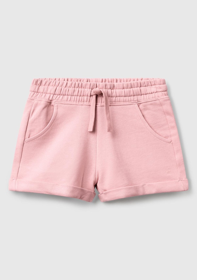  Kız Çocuk Pembe Logolu Sweat Şort