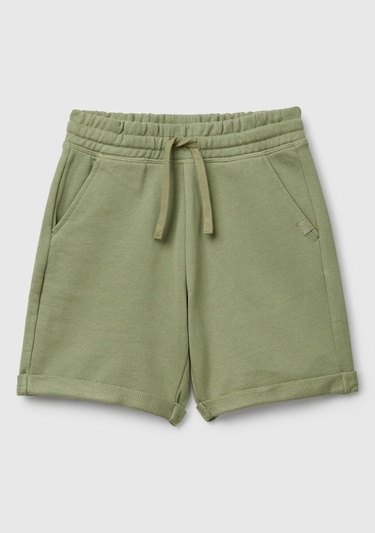  Erkek Çocuk Haki Logolu Sweat Şort