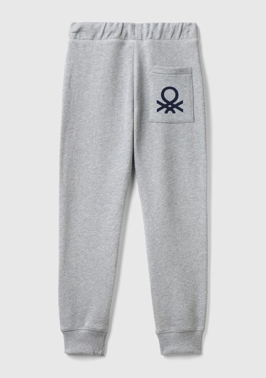  Erkek Çocuk Gri Melanj Arka Cebi Logolu Eşofman Altı