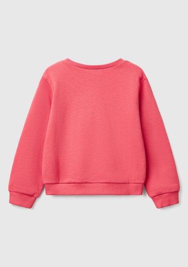  Kız Çocuk Fuşya Simli Benetton Logo Baskılı Bisiklet Yaka Sweatshirt