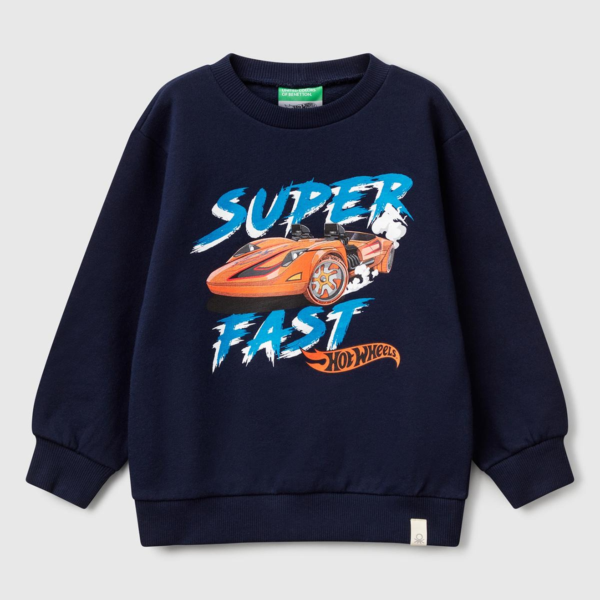 Erkek Çocuk Lacivert Hot Wheels Baskılı Logo Etiketli Bisiklet Yaka Sweatshirt