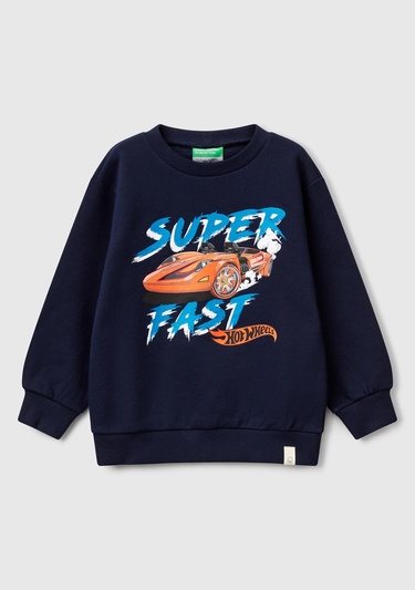  Erkek Çocuk Lacivert Hot Wheels Baskılı Logo Etiketli Bisiklet Yaka Sweatshirt