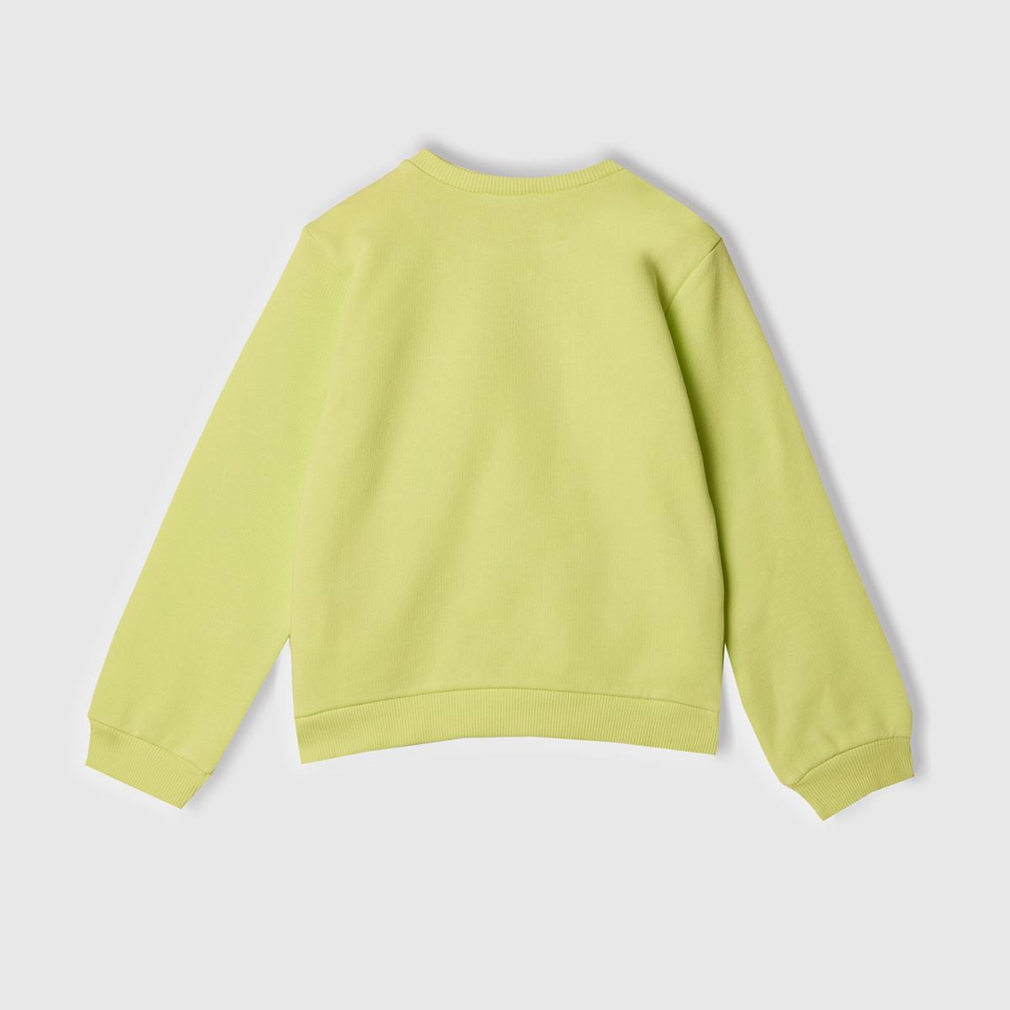 Kız Çocuk Sarı Simli Benetton Logo Baskılı Bisiklet Yaka Sweatshirt