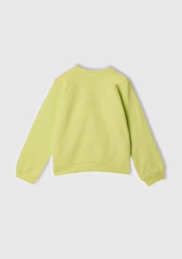  Kız Çocuk Sarı Simli Benetton Logo Baskılı Bisiklet Yaka Sweatshirt
