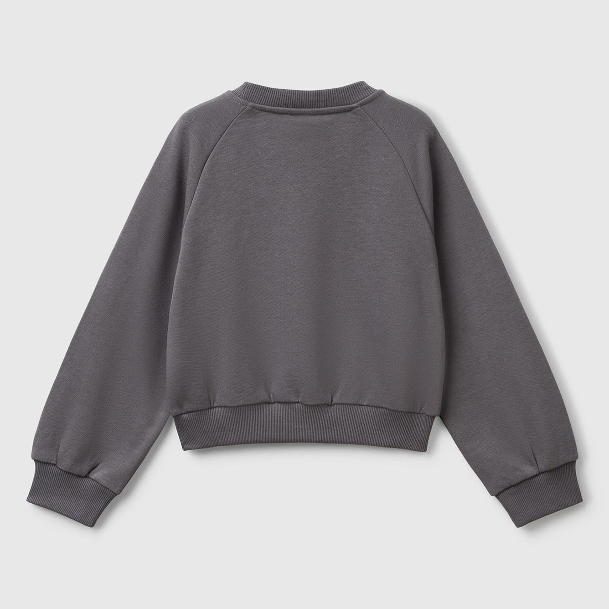 Kız Çocuk Antrasit Önü Taş Detaylı Ribanalı Bisiklet Yaka Sweatshirt