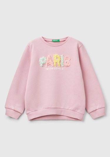  Kız Çocuk Pembe Grafik Baskılı Ribanalı Bisiklet Yaka Sweatshirt