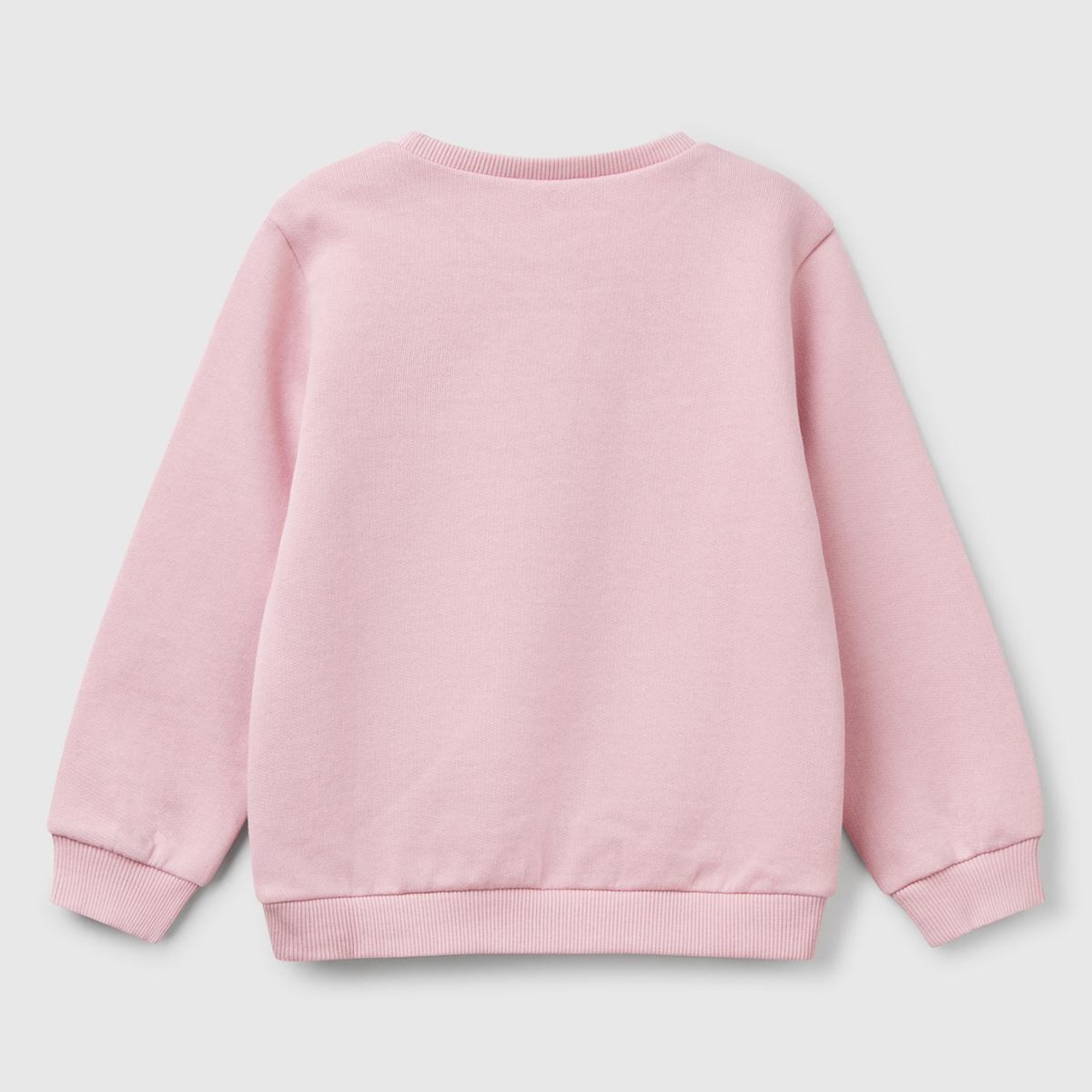Kız Çocuk Pembe Grafik Baskılı Ribanalı Bisiklet Yaka Sweatshirt